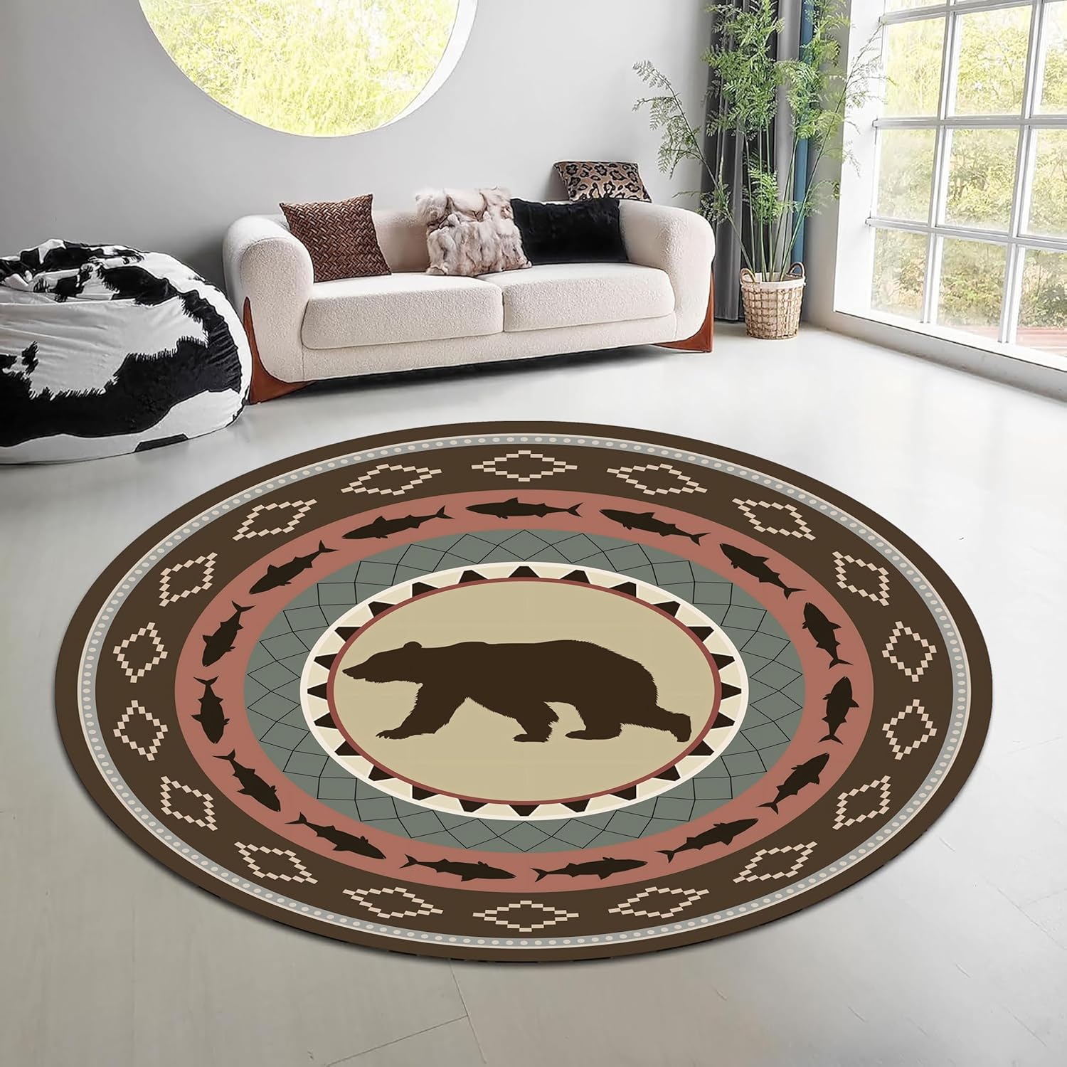 Hunting Outdoor Mat - Tapis rond vintage motif forêt naturelle,