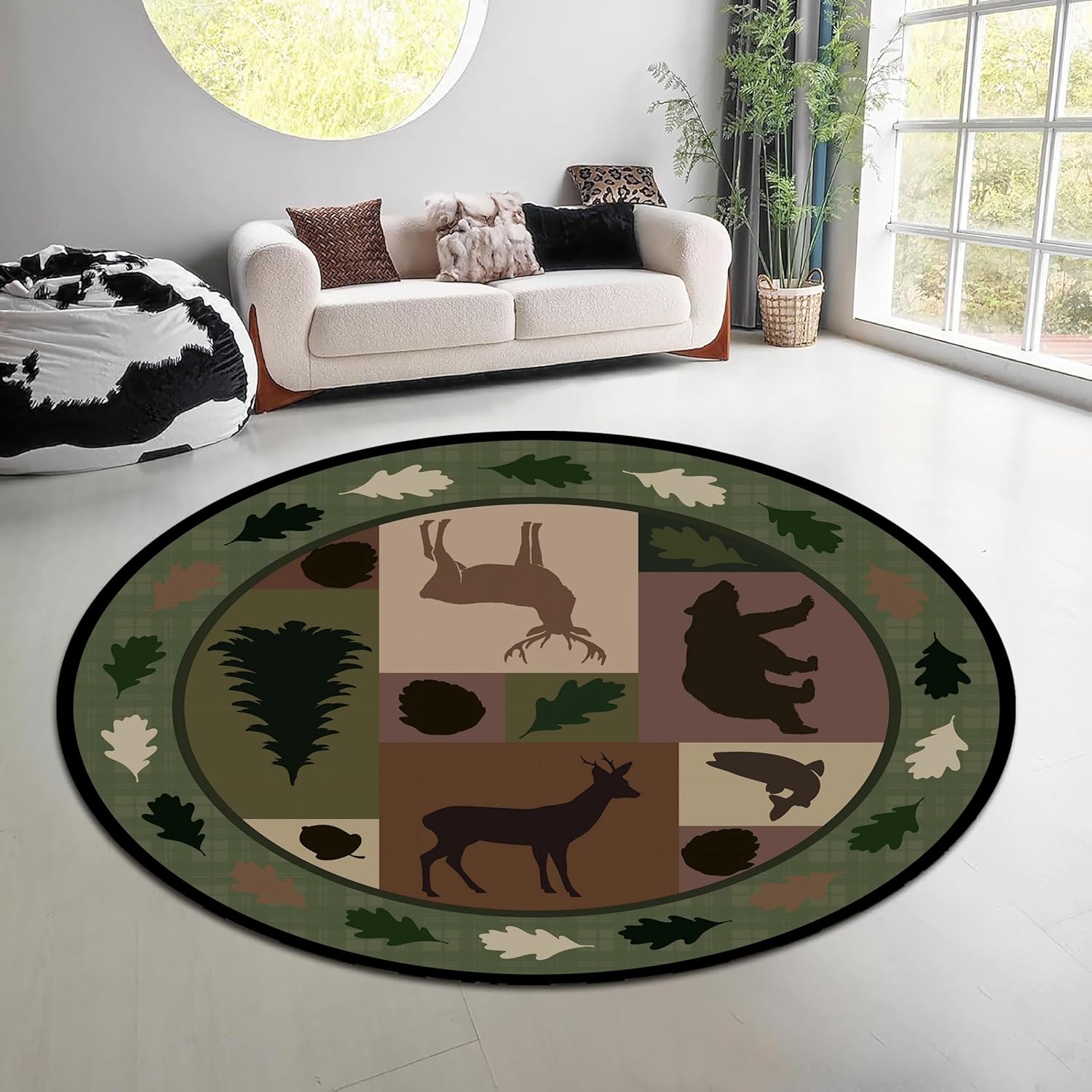 Tapis rond vintage motif forêt - Hunting Outdoor Mat avis et prix