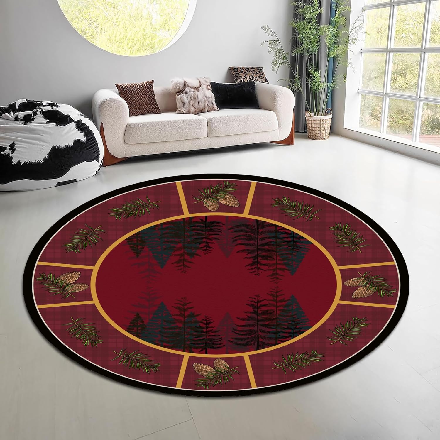 Tapis rond vintage motif forêt - Hunting Outdoor Mat avis et prix